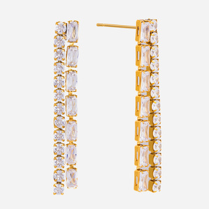 Geometric Crystal Stud Earrings Stainless Steel Channel Setting Party Jewelry - Product Image 1