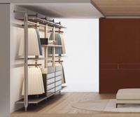 Système de dressing modulaire avec éclairage LED, armoire ouverte, tiroirs en aluminium et étagères en verre