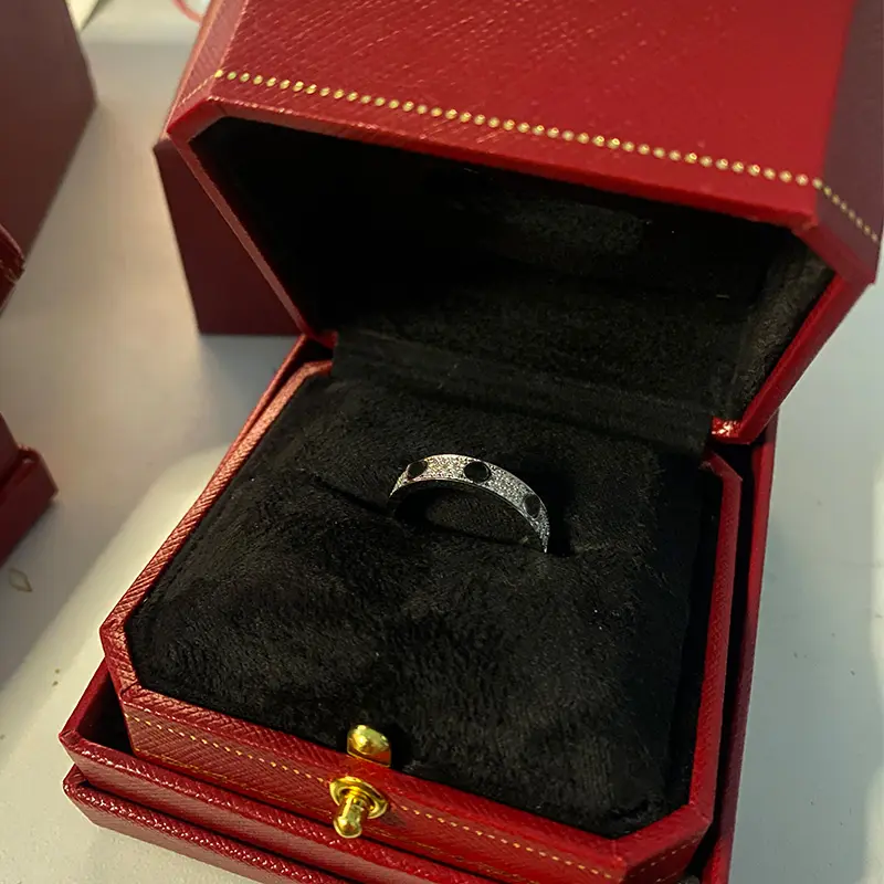 CGR052 cincin berlian alami berlapis penuh 4 gram 18K cincin CINTA emas 4mm lebar cincin pernikahan berlian mewah Au750 cincin pasangan emas