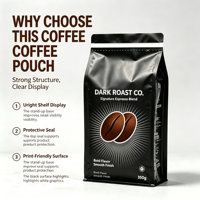 Sachet Doypack de qualité alimentaire à soufflets sur huit côtés, refermable avec fermeture éclair, finition mate, pour emballage de café en grains et café moulu, personnalisable