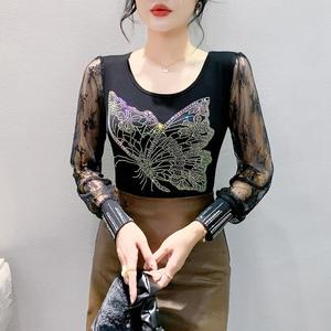 Áo kiểu nữ thời trang tay dài ôm sát, đính đá hotfix thêu nặng, thiết kế mới - Product Image 3