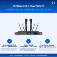 Système de micro sans fil UHF professionnel HKNC longue portée double micro portable XLR HG-D300-A 610-670MHz pour Église, Mariage, Événement, Réunion, Scène