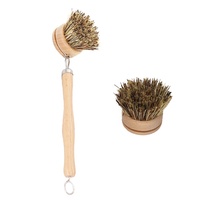 Brosse à main avec distributeur de savon, brosse de cuisine pour le nettoyage des casseroles, des poêles et des éviers, brosse à vaisselle en bambou pour la cuisine