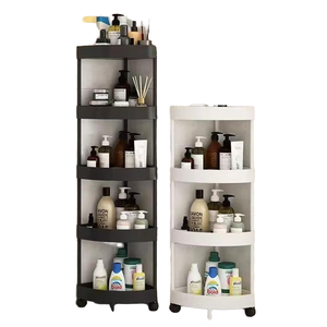 رف تخزين أرضي زاوية بلاستيكي بأربع طبقات للمطبخ المنزلي قابل للإزالة نوع قائم مع عجلات لأشتات التوابل بالوعة الفاكهة - Product Image 2