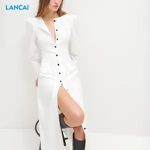 Designer Women Elegant Casual Dress Long Sleeve Factory Clothing Dresses Turn-down Collar Maxi Dress