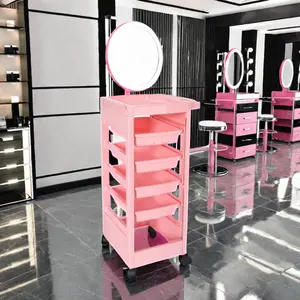 Carrinho de plástico para salão de beleza móvel com 4 rodas, equipamento de barbeiro de qualidade, carrinho de plástico cor-de-rosa, material PP, uso doméstico, beleza