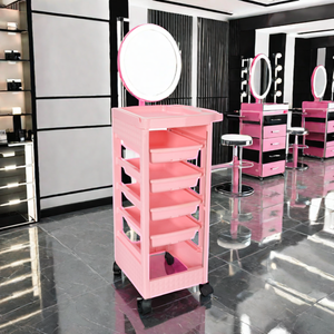 Chariot de salon mobile en plastique rose avec 4 roues, équipement de qualité pour barbier, chariot de transport en PP, utilisation à domicile pour la beauté - Product Image 1