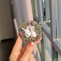 Broche Lapin Rétro Simple en Alliage avec Strass pour Manteau et Cardigan Femme, Accessoire de Vêtement Décoratif