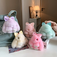 Nouveau porte-clés lapin mignon de 11 cm en vraie fourrure de lapin, pendentif pour décorations d'Halloween, avec nœud en sequins doux pour sac à main, sac de voiture, cadeau