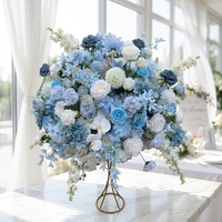 Décorations de luxe pour mariage et baby shower bleu rose pour garçon, centres de table floraux artificiels blancs et bleu royal poussiéreux
