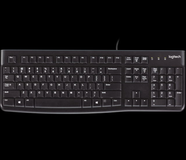 Logitech K120 Business Full Size Keyboard 10 Million Keystrokes Durable 1.5m Cable USB Wired Quiet Typing Spillproof Desktop