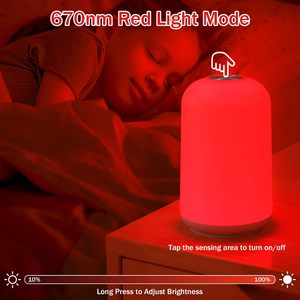 Red light sleep <b>Touch</b> Control LED Night Light Dimmable Nursery <b>Lamp</b> Cylindrical <b>Bedside</b> Light Soft Plastic Shade - Product Image 3