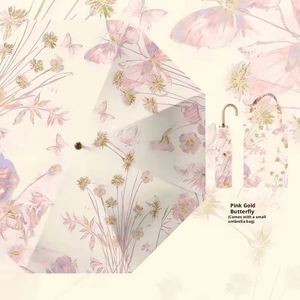 Parapluie pliant compact et portable pour femme, design classique et élégant, 8 baleines, avec petite poignée dorée, protection solaire UV, triple pliage, pour le soleil - Product Image 1