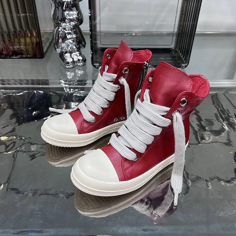 2023 High Top Lace Up Main Line Thick Sole Red Fashion Designer Sneakers Leather Men Women Casual Shoes Flats Boots