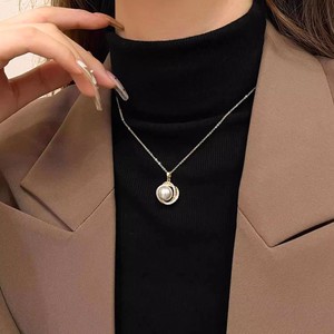 Pearl Necklace AAA Grade Gold Chain Circle Pendant Bezel Setting Gift for Women - Product Image 4