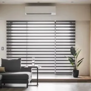 FH decorazione domestica elettrica per interni a doppio strato trasparente e spogliato luce filtrante tende zebra rotolanti motorizzate