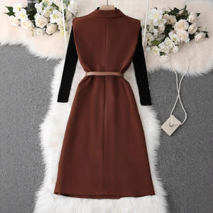 2026 primavera autunno nuovo stile semplice elegante gilet lungo giacca pendolare senza maniche <span class=keywords><strong>abito</strong></span> <span class=keywords><strong>abito</strong></span> con vita da ufficio abiti da donna - Product Image 2