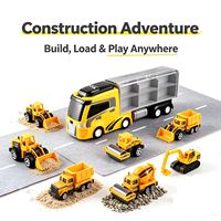 Camion Porte-Conteneurs Géant Jouet avec Lumières et Sons, 6 Voitures de Construction en Alliage à Friction, Transporteur avec Tapis de Jeu Pliable pour Enfants