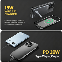 Batterie externe magnétique sans fil à charge rapide 20W 5000mAh/10000mAh, chargeur portable ultra fin en alliage d'aluminium avec écran LED et support