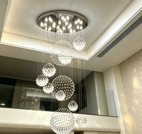 Lustre de luxe en cristal et acier inoxydable pour mezzanine à double étage, avec source lumineuse LED, à suspension, double, CRI 80 élevé
