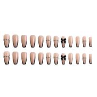 24pcs Noir Français Moyen Cercueil Ballerine Diamant Nude Faux Ongles Conseils ABS Press-on Acrylique Ongles pour Doigts