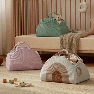 Grand support de rangement et panier pour couches en corde de coton Article essentiel pour les nouveau-nés Cadeau de douche de bébé pour garçons et filles - Product Image 6