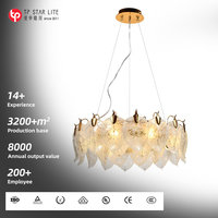 Lustres en verre en forme de feuille, style vintage français, design moderne, éclairage de luxe pour salon, hôtel, doré