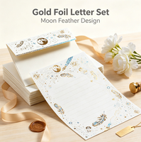 Ensemble de papier à lettres et d'enveloppes en feuille d'or, papeterie pour lettres d'amour avec boîte de rangement pour cartes postales, pour cadeaux et affaires