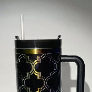 New Products Spill Proof Tumbler 40 oz Cute Cup Logo Custom Hot and Cold Tumbler Gold Plated Black Tumbler with Flip <b>Straw</b> - Product Image 2