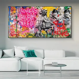 Funtuart Love Is All We Need Graffiti Art Peintures Impression Sur Toile Art Affiches Street Art Mur Photo Home Decor Peinture