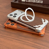 Étui magnétique tendance en bois de noyer avec panneau arrière pour iPhone 17 14 15 16 Pro Max avec protection à 360° °   Support de téléphone en alliage d'aluminium sans cadre