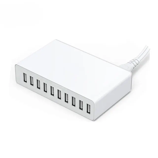 60W 12A 10 Port USB Tablet Computer Smart Phone Smart Multi Charger Fast Charging Device White  for Home Office Use