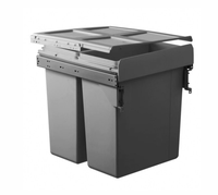 Poubelle métallique JAYNA GALAXY 2*30 L à fermeture douce, grande capacité, porte amovible, pour tri sélectif, quincaillerie de placard