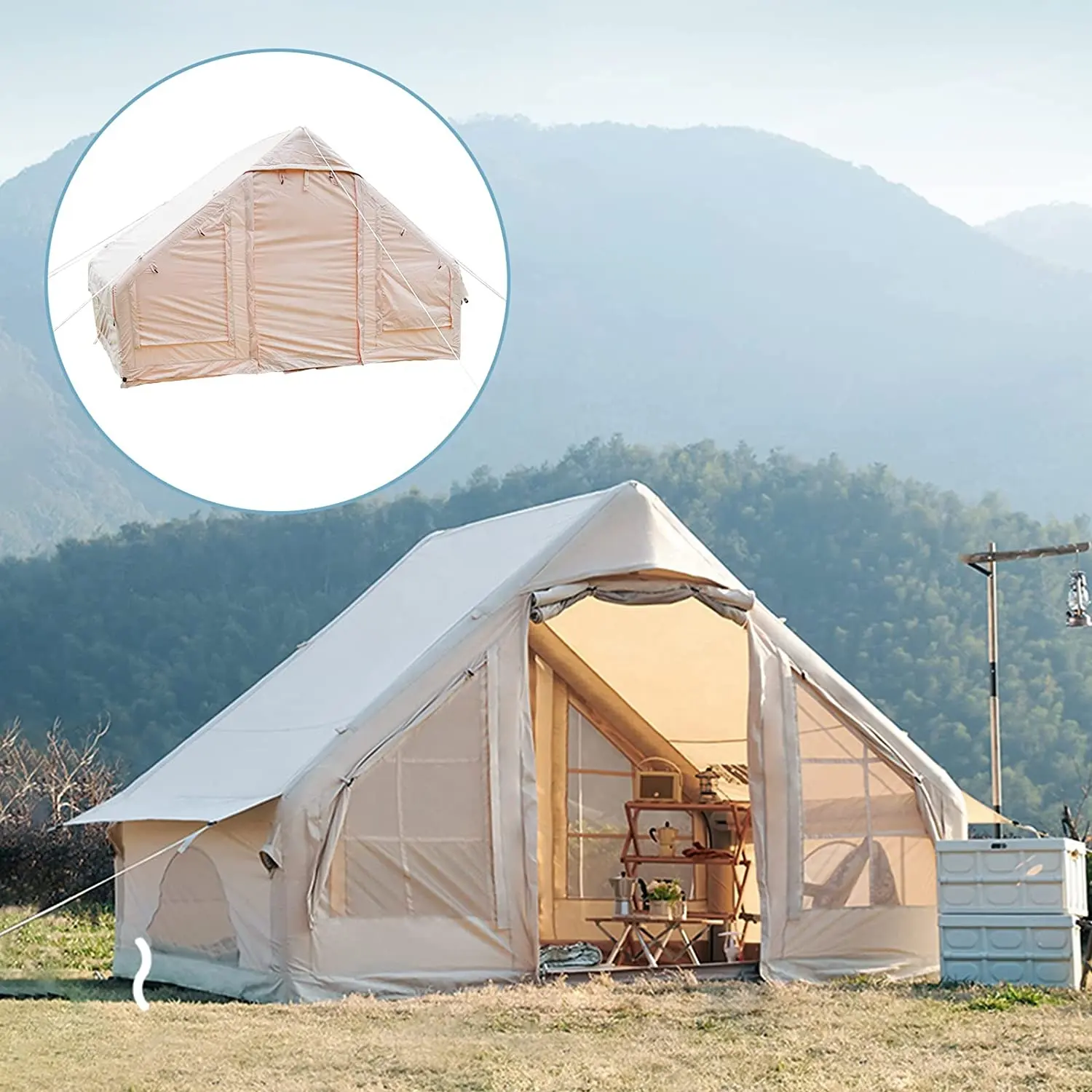 Tenda inflável de ar para acampamento, grande tela com glamping cabine família ao ar livre barraca de acampamento