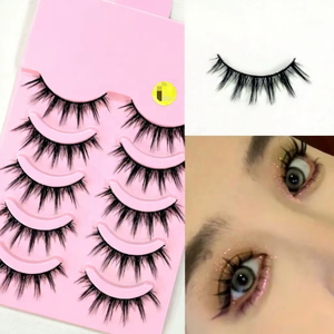 Cinq paires de faux cils en fibre plate bouclée allongée épaisse faits à la main avec une épaisseur de 0,07 mm Bande en <span class=keywords><strong>coton</strong></span> <span class=keywords><strong>plastique</strong></span> réutilisable - Product Image 6