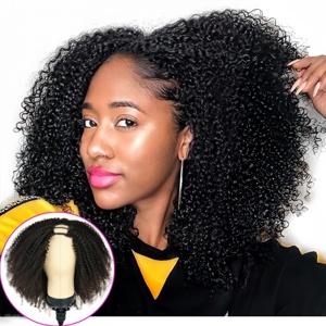 Peluca en forma de U con mecanismo completo, cabello Remy monofilamento, afro rizado <span class=keywords><strong>corto</strong></span>, rubio <span class=keywords><strong>claro</strong></span>, marrón <span class=keywords><strong>claro</strong></span>, marrón rojizo oscuro, HD - Product Image 6