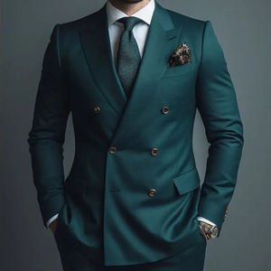 Blazer con risvolto a punta doppiopetto verde da uomo Slim Fit abiti da sposa formali pantaloni da giacca <span class=keywords><strong>2</strong></span> pezzi personalizzati per la primavera del ballo - Product Image 1