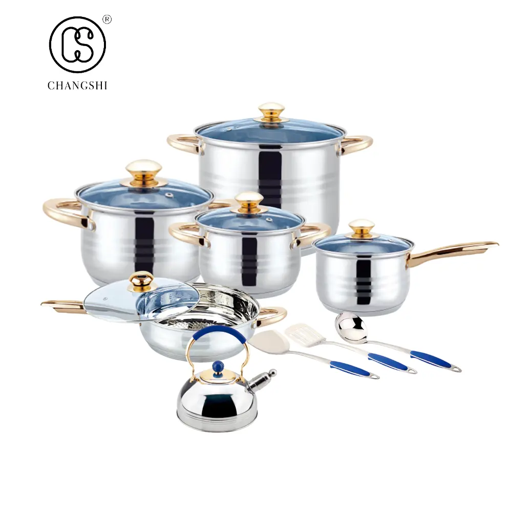 Set di pentole da cucina professionali di lusso in acciaio inossidabile Set di pentole dorate antiaderenti con accessori da cucina