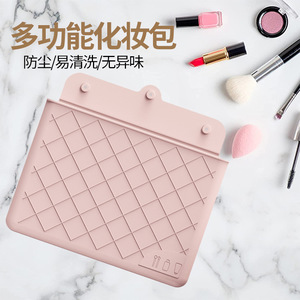 Silicone Cosmetic Bag Diamond Lattice Medium Size Multi Function Organizer <b>For</b> Travel <b>Makeup</b> <b>Storage</b> - Product Image 1