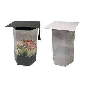 Hexagonal transparente panorámico <span class=keywords><strong>Doctor</strong></span> Hat Box arreglo de flores eternas y caja de regalo de graduación para uso de velas - Product Image 1