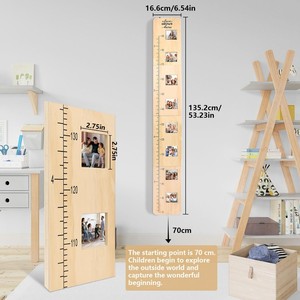 Wooden Children's Growth Record Ruler <b>With</b> Photo <b>Frames</b> Vertical Wall <b>Mount</b> Height Measuring Tool For Home Use - Product Image 3