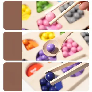 Wooden Board Bead Toy Math Games Shape Learning Puzzles Color Matching Clip Bead Puzzle Montessori Toys For Kids