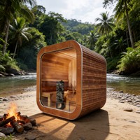 Sauna extérieur de luxe en forme de cube arrondi, en bois thermique finlandais et en cèdre, avec chauffage Harvia 6KW, sauna sec.