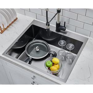 Black Drop In Gunmetal Black RV Lavandería Utilidad Montaje superior Calibre <span class=keywords><strong>16</strong></span> Acero inoxidable Tazón único Fregadero de cocina pequeño profundo - Product Image 2