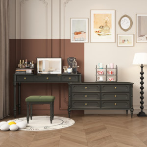 American Modern Solid Wood Apartment <strong>Dressing</strong> <strong>Table</strong> Integrated Drawer Cabinet French Cream-Style End-of-Bed Makeup <strong>Table</strong> <strong>Storage</strong> - Product Image 1