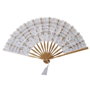 Éventail de mariage en dentelle de coton de bambou de style européen blanc, noir et beige, longueur 27 cm, cadeau de mariage - Product Image 1