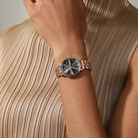 Montres pour femmes Gohuos 7811, cadran serti de diamants, affichage double calendrier, bracelet en acier inoxydable or rose, montre-bracelet résistante à l'eau pour femmes