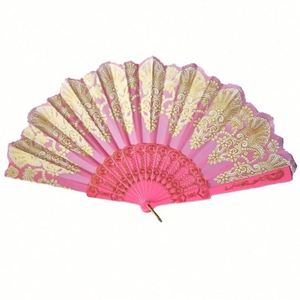Chinese Style Hot Stamping Gold Flower <b>Pattern</b> Folding Fan Plastic Lovely Hand Fan with Love Style Toy Model - Product Image 6