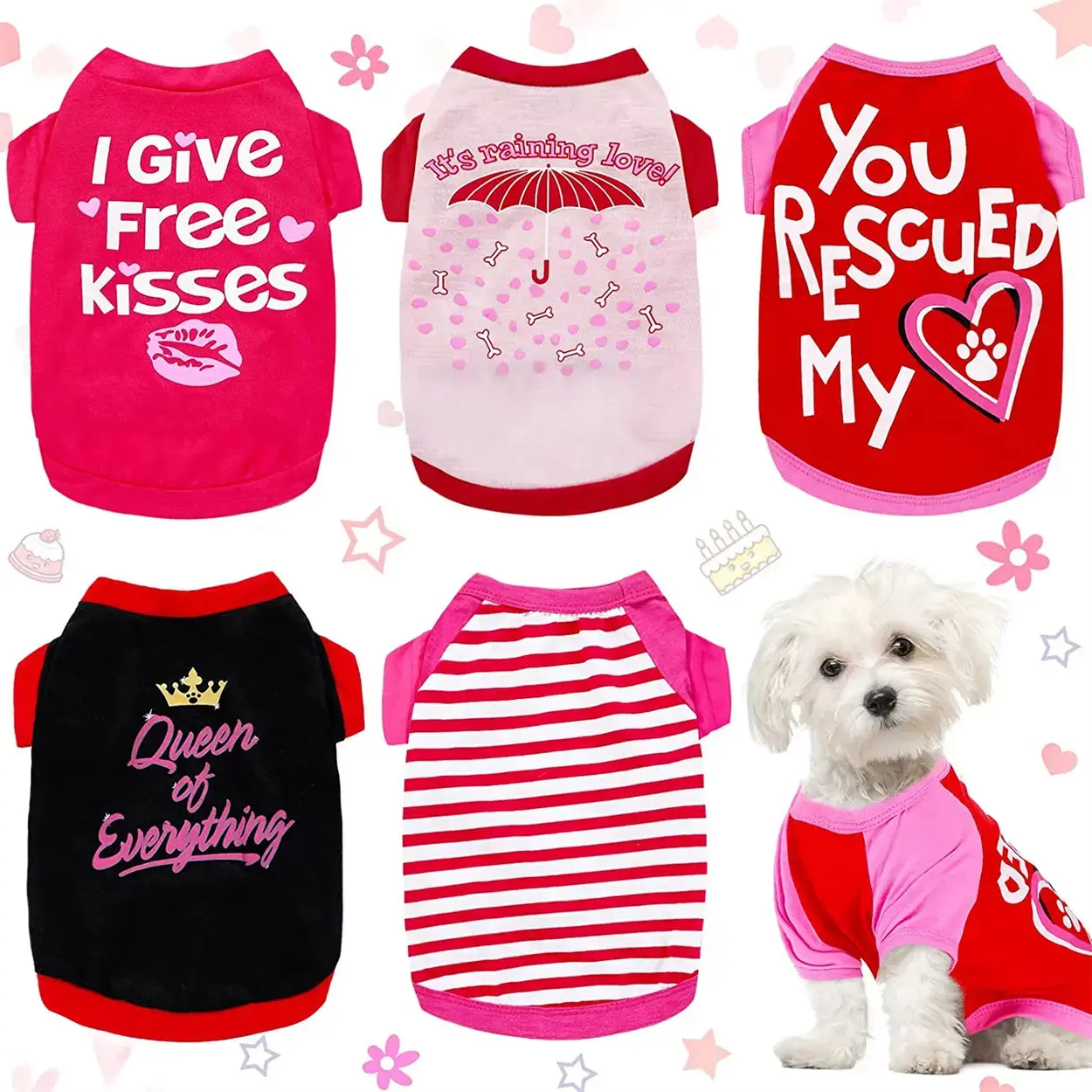 Kaus anjing peliharaan cinta musim panas cetak kustom baju anjing Hari Valentine kualitas tinggi pakaian anjing peliharaan ramah lingkungan pakaian anjing sangat kecil