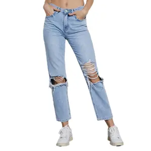 Custom New 2024 Cropped Womens Jeans Simple, Casual Jeans Stretch Slim Feet Denim Trousers/